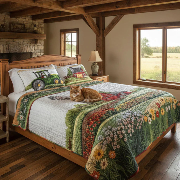 3-Piece Happy Farm Quilted Bedding Set