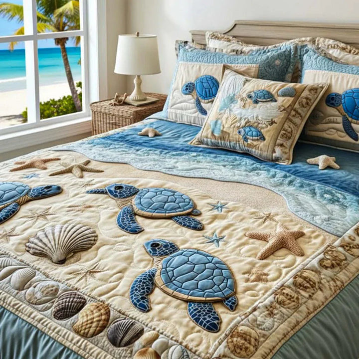 3-Piece Ocean Waves Quilted Bed Set