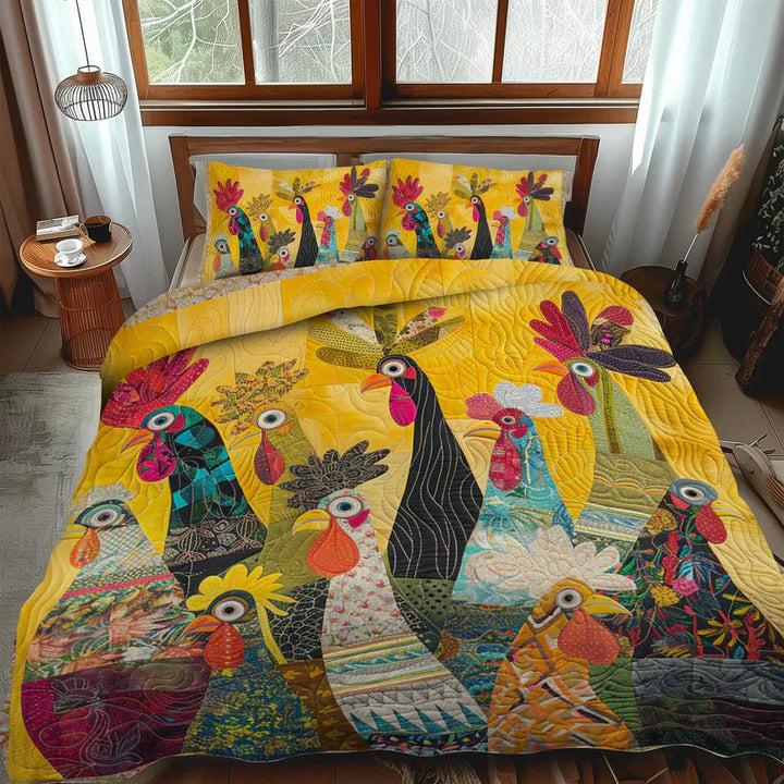 3-Piece Quilted Bed Set - Dawn's Rooster Design