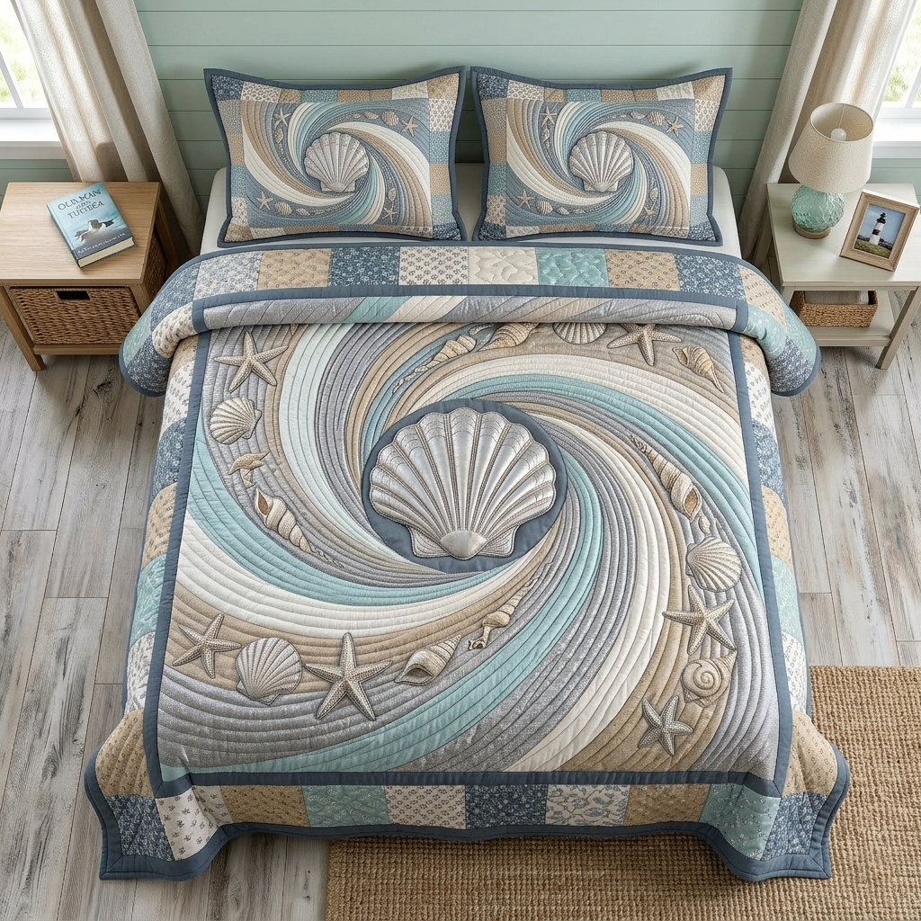 Coastal Whisper 3-Piece Quilted Bedding Set