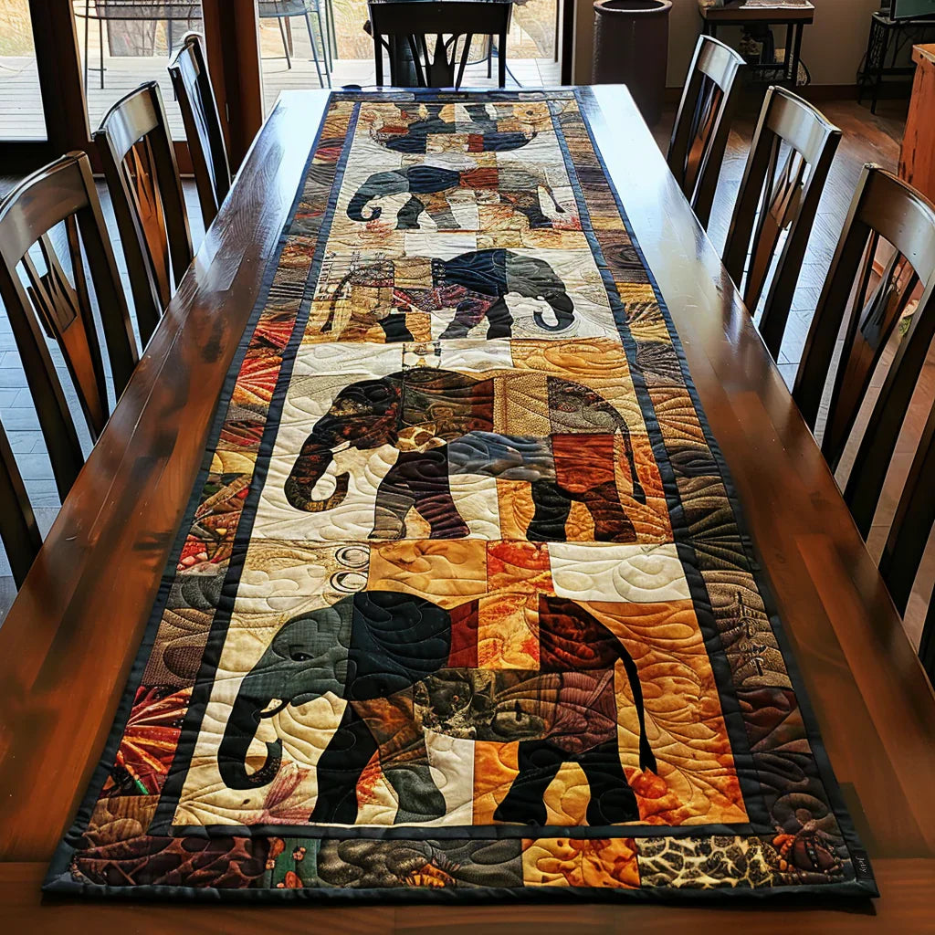 Elephant March Quilted Table Runner