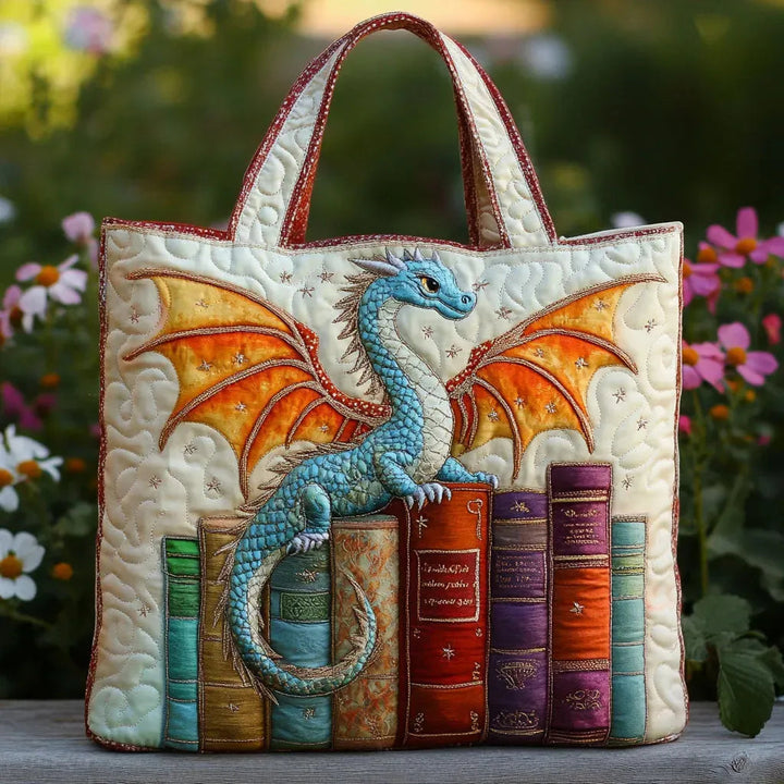 Emerald Dragon Quilted Tote Bag - Keeper of Books
