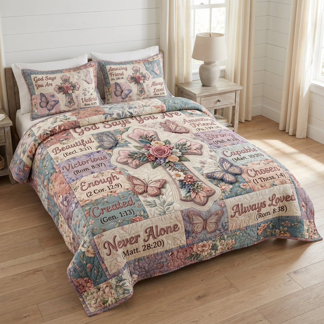 Floral Bible 3-Piece Quilted Bedding Set