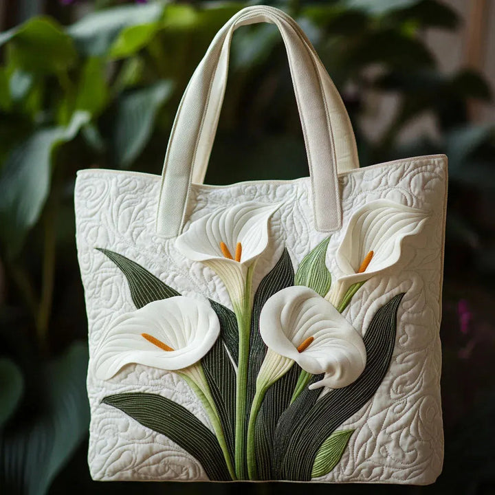 Handcrafted Quilted Bag - White Lily Design