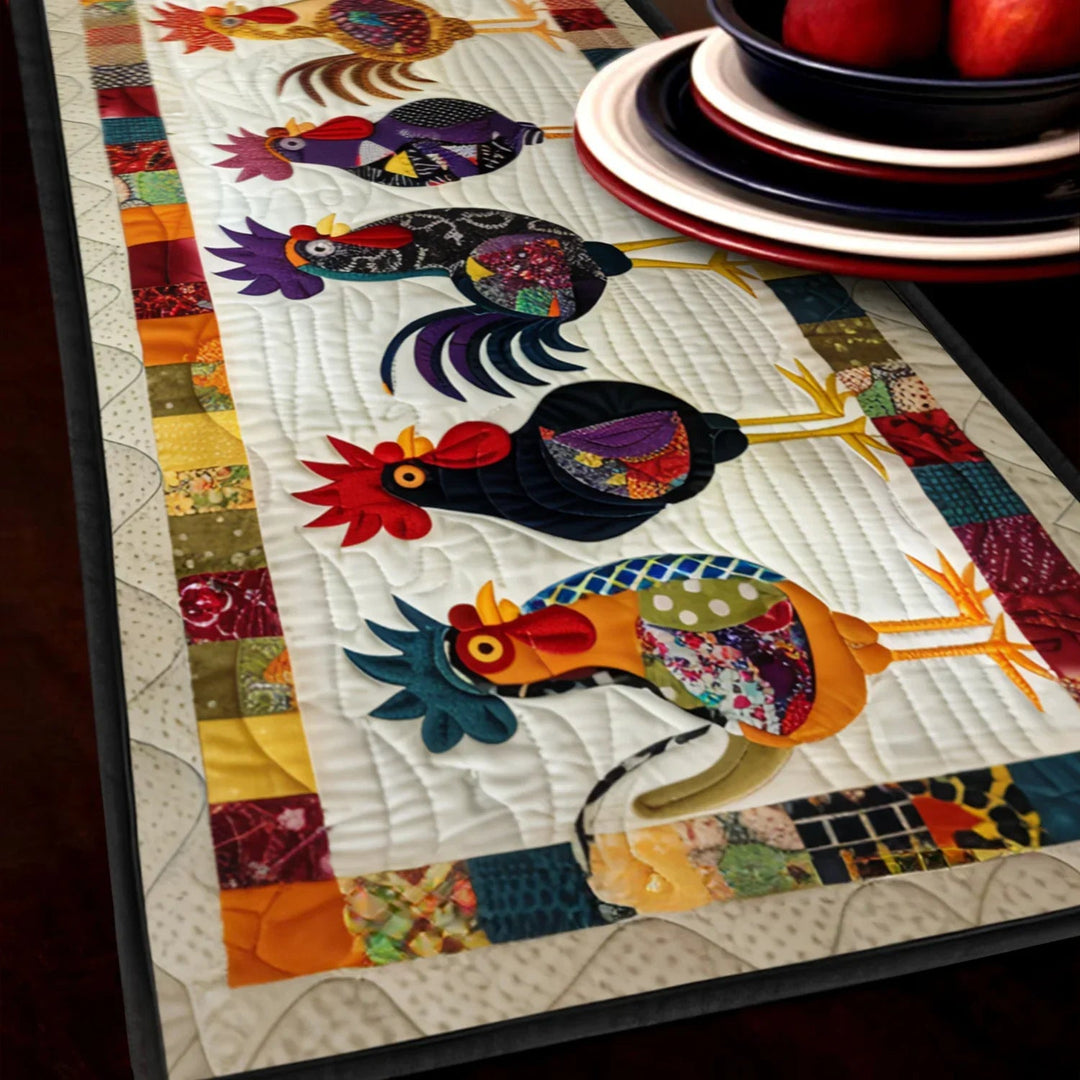 Parade of Roosters Quilted Table Runner