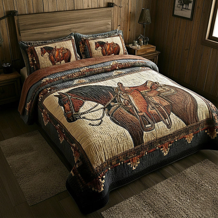 Prairie Horse 3-Piece Quilted Bedding Set