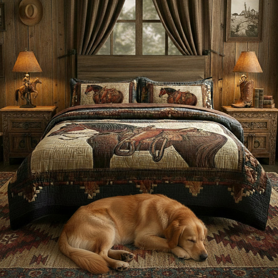 Prairie Horse 3-Piece Quilted Bedding Set