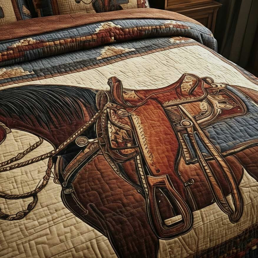 Prairie Horse 3-Piece Quilted Bedding Set